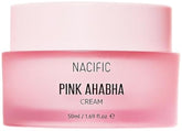 NACIFIC Pink AHA BHA Facial Cream packaging close-up highlights hydration.