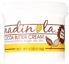 Nadinola Cocoa Butter Cream jar close-up highlights a smooth, non-greasy formula for dry skin.