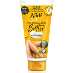 Nad's 3-in-1 Gentle Body Butter bottle pour for quick, even hair removal.