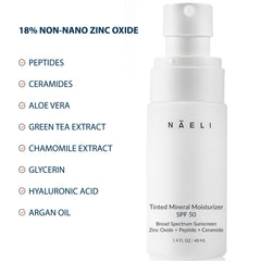 NAELI tinted sunscreen closeup emphasizes non-nano zinc oxide coverage.
