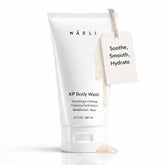 NAELI Exfoliating Body Wash bottle shows hydrating, smoothing formula.
