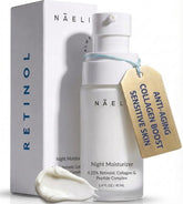 NAELI Retinoid Night Cream bottle on vanity for evening skincare ritual.