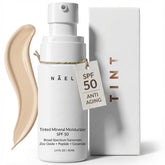 NAELI tinted moisturizer SPF 50 bottle shows broad protection for daily wear