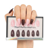 Nail Reformation polka dot almond press-on nails provide quick chic wear for everyday looks