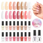Nailshion 16-color set swatches in nude to rose palette for chic nails.