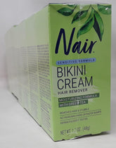 Nair bikini hair remover cream with green tea — front-view bottle, smooth bikini line.