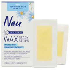 Nair application close-up shows easy peel-and-press operation for gentle removal.
