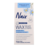Nair Sensitive Wax Ready Strips for legs and body, easy at-home use