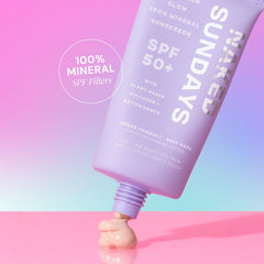 Naked Sundays SPF50 glow finish close-up reveals radiant, non-greasy look