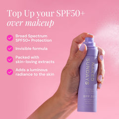 Naked Sundays SPF 50 Hydrating Glow Face Mist spray action delivering fast, even coverage.
