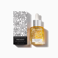 Naked & Thriving Prevent bottle closeup highlights vegan packaging and clean ingredients.