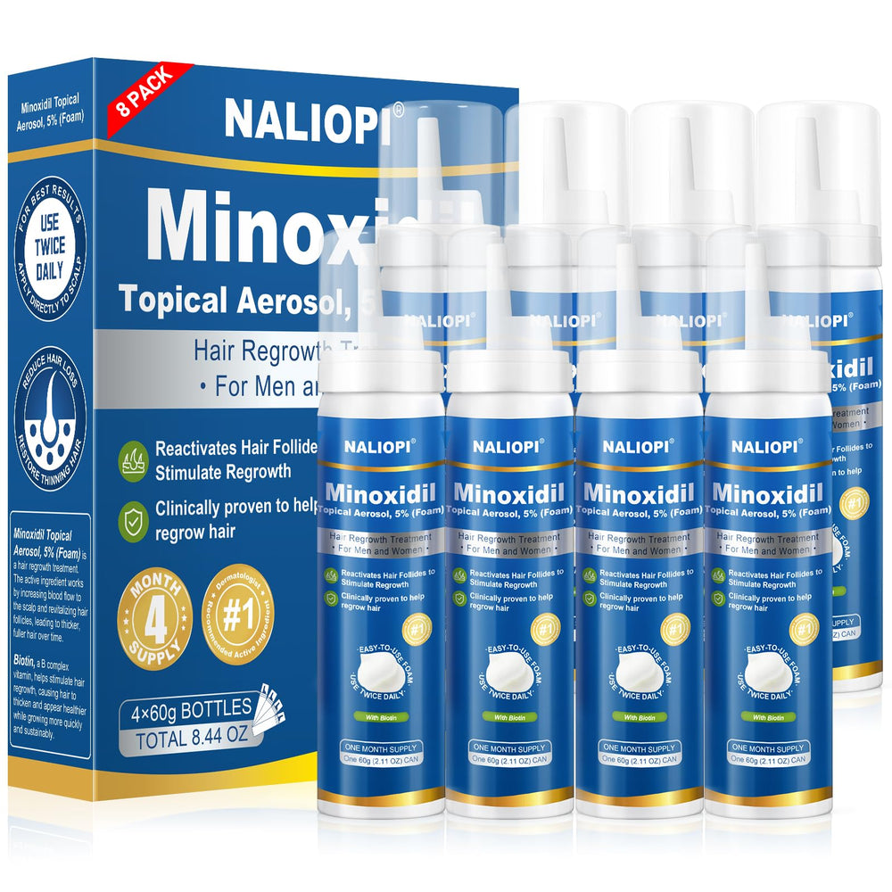 NALIOPI minoxidil foam 60ml bottle for daily scalp use.