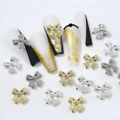 Namrec 3D alloy bow nail charms in gold for chic designs