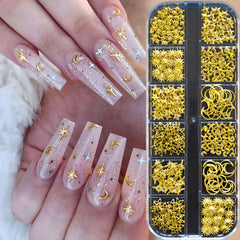 Namrec 3D gold nail charms closeup showing intricate detailing.
