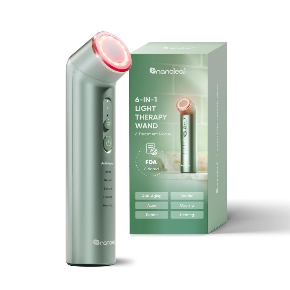 Nanoleaf wand red-blue light for face and neck promotes a revitalized appearance.