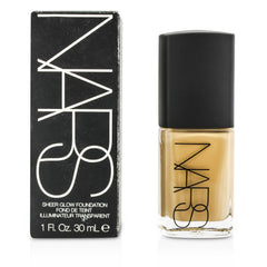 NARS Sheer Glow Foundation Vallauris bottle pour showing smooth texture for natural finish