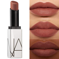 NARS Soft Matte Tinted Lip Balm Whip Lash application demonstrates lightweight, buildable nude tint