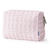 Narwey floral makeup bag front view, compact large size for travel cosmetics storage.