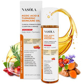 Nasola Kojic Acid Turmeric Bio Pure Oil bottle promotes radiant, even-toned skin.
