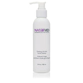 NassifMD glycolic face wash bottle promotes gentle cleansing and skin renewal.