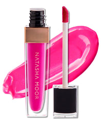 Natasha Moor Molten Matte pink lip swatch shows vibrant color and hydration.