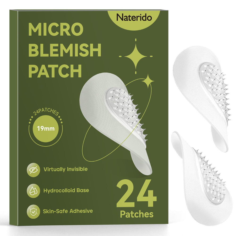 Naterido Microdart patch pack on skin for targeted blemish care
