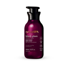 Nativa Spa Black Plum Lotion bottle shows long-lasting hydration for daily use