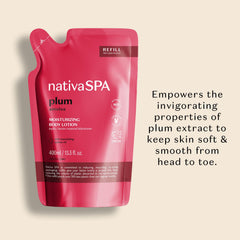 Close-up cap of NATIVA SPA Plum Lotion highlighting long-lasting fragrance.