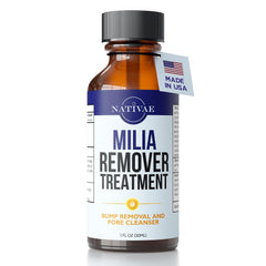 Nativae Milia Remover bottle close-up for delicate eye-area care
