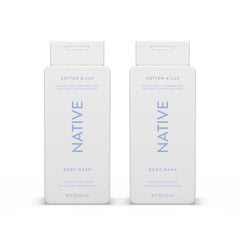 Native Body Wash bottle with Cotton & Lily scent for soft, hydrated skin.