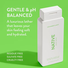 Native Body Wash cucumber mint foam delivers gentle cleansing and fragrance.