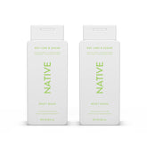 Native Body Wash bottle pour reveals a rich lather for gentle cleansing.
