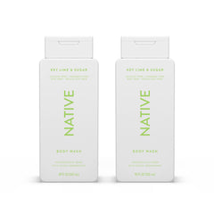 Native Body Wash bottle pour reveals a rich lather for gentle cleansing.
