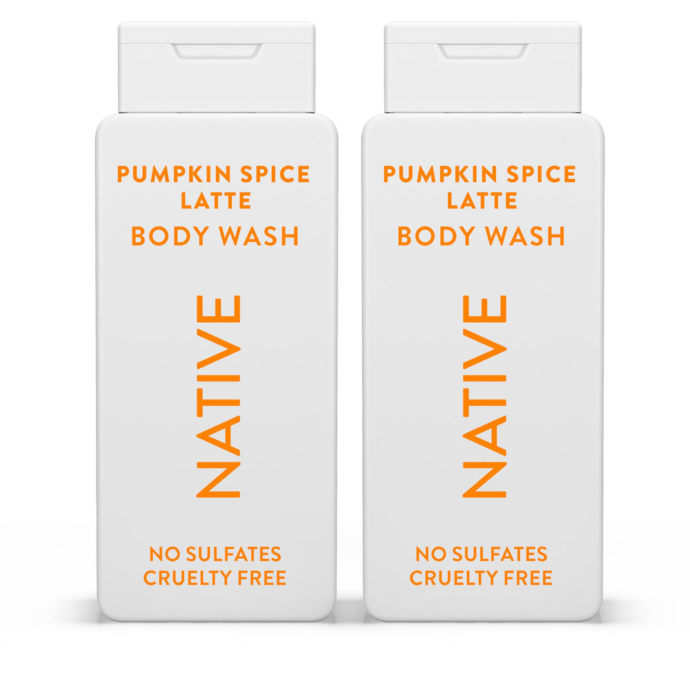 Native Body Wash Pumpkin Spice Latte bottle shows the cozy, hydrating cleanse.