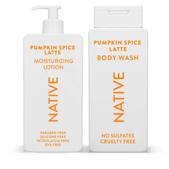 Native Body Wash Pumpkin Spice Latte bottle hydrates skin with a cozy autumn scent