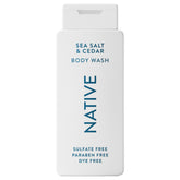 Native Body Wash Sea Salt Cedar bottle shows a refreshing cleanse for all skin types