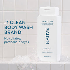 Native Body Wash Sea Salt Cedar lather close-up highlights luxurious foam