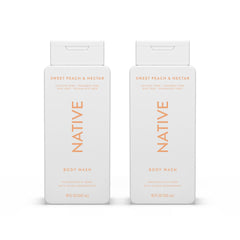 Native Body Wash Sweet Peach bottle delivering a refreshing, hydrating cleanse.