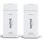 Native Charcoal Body Wash bottle pour showing rich, sulfate-free cleansing