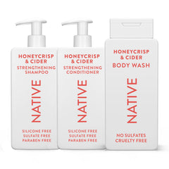Native Honey Crisp & Cider shampoo bottle showcases a vibrant fall scent for daily washing.