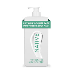 Native Moisturizing Body Wash bottle with Lily Milk and White Sage for lasting hydration.