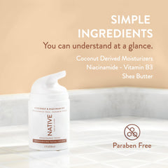Native Moisturizing Daily Facial Moisturizer ingredients include vitamin B3 and coconut.