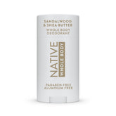 Native sandalwood and shea butter deodorant stick for all-day odor protection.