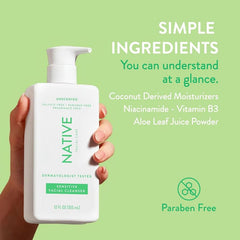 Native Sensitive Face Wash packaging emphasizing sustainability and gentle daily skincare.