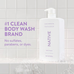 Native sulfate-free body wash lather close-up highlights plant-based cleansers for skin-friendly cleansing.