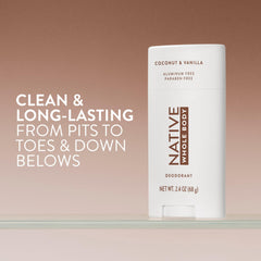 Native Whole Body Deodorant Stick creamy texture application shows smooth, non-greasy glide for comfortable wear