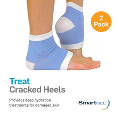 NatraCure gel heel sleeves worn on foot for overnight moisturizing.