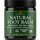 Natriglo tea tree foot balm jar for deep hydration and cracked heel repair.