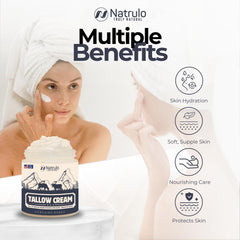 Natrulo Beef Tallow Cream on the face during a moisturizing routine.