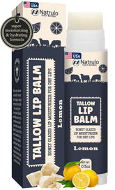 Natrulo beef tallow lip balm tube with lemon flavor delivering deep hydration.